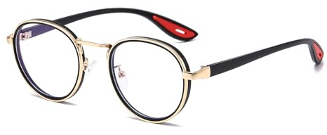 LJCZKA Photochromic Blue Light Blocking Glasses for Women Men Round Computer Gaming Eyeglasses Circle Metal Frame Anti Glare Glasses (Black Gold)