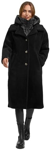 Navahoo Damen Wintermantel (XS-3XL) - Teddyfell, abnehmbare Kapuze, Steppeinsatz - N041