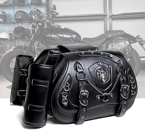 GQDGCU Motorrad Satteltasche Große, Leder Motorradtasche Wasserdicht, Motor Gepäcktasche mit Cup Holder, für Harley, für Honda, für Yamaha, für Suzuki, für BMW, für Kawasaki, 43x14x25cm (E)