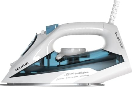 Taurus - Plancha de Ropa Vapor Bali 3200 X-Slide | 3200W | Vapor Continuo 45 g/min | Golpe de Vapor 200 g/min | Depósito 430 ml | Suela Cerámica | Calentamiento Rápido 30 s | Antical | Antigoteo