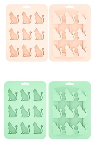 HanQZen 2 StückKatze Eiswürfelform für Cocktails,Whisky,Kitty Cat Ice Cube Tray,Katzen Schimmel,Katzenform Schokoladeform Formen Keks,Kuchendekoration (Grünliches Rosa)