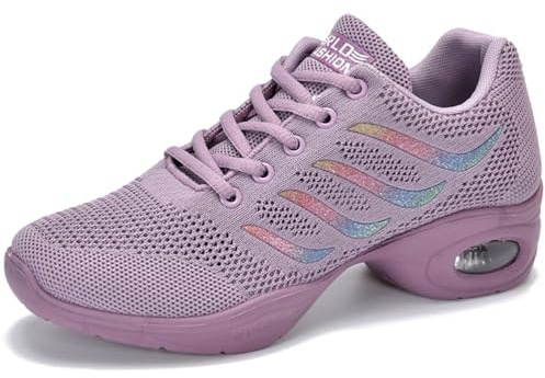 Hiuzylqx Dam Jazzdansskor Mesh Snörning Moderna Danssneakers Halkfria Platå Luftkudde Dans,Purple,39 EU