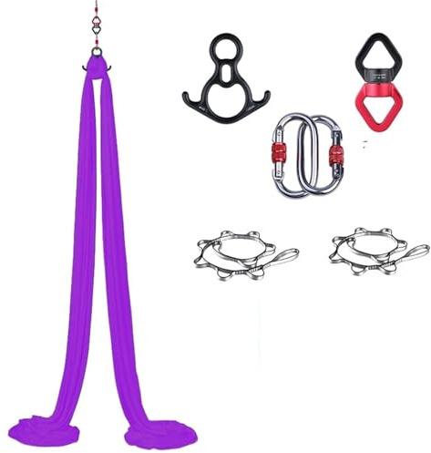 NDSJAIE Columpio Yoga Aereo Juego de hamacas aéreas for Yoga, 1,5x8M, Nailon, Equipo for Fitness al Aire Libre, Hamaca, Baile acrobático(Purple)
