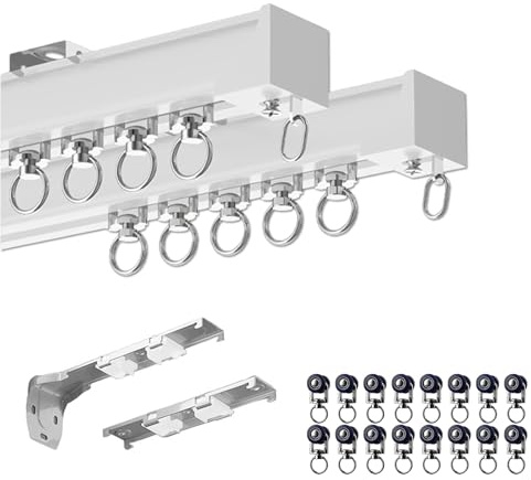 Rollmayer 90cm Aluminium Gardinenschienen Set 2-lagiges Gleitsystem für Schiebegardinen inklusive Montagematerial weiß glänzend innen Gardinenschienen