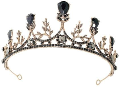 HOMSFOU Haarreif für Braut Barocktiara Schwarz mit Barockstil Attraktiver Haarschmuck für Hochzeiten Geburtstage und Feiern