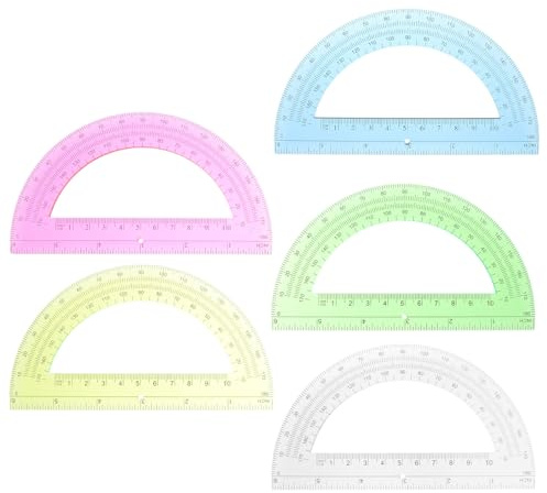 PRETYZOOM 5pcs Geometry Protractor Set 6-inch Half Circle Plastic Protractors for Students with 180-degree Angle Measurement, School Math Supplies with Red, Yellow, Blue, Green,