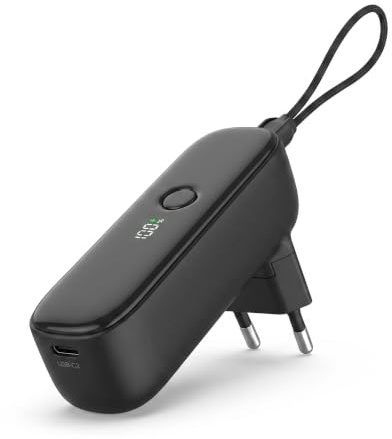Alkaya Powerbank 2 in 1, 5000 mAh, con spina da parete EU pieghevole, ricarica super rapida USB-C da 22 W, indicatore percentuale LED, solo 157 g, batteria esterna portatile sottile per ufficio