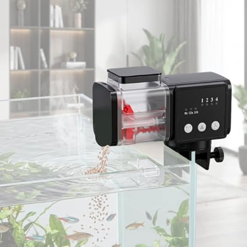 Automatic Fish Feeder – Intelligent Programmable Timer with Dual Auger Screws for Pellets & Flakes – Moisture-Proof Electric Auto Dispenser for Aquarium & Fish Tank (85ml capacity)