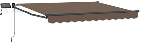 Ordellia Tenda da sole manuale con braccio articolato con LED, colore tortora, tessuto in poliestere idrorepellente, telaio in acciaio verniciato a polvere, estensibile con manovella, per balcone