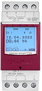 Grässlin 43.03.0002.1 talento smart C25 - Digitale Astro-Schaltuhr mit Bluetooth, App-Programmierung, Wochenprogramm und Gangreserve I 2-Kanal I 2TE I 500 Speicherplätze I Montage auf DIN-Schiene