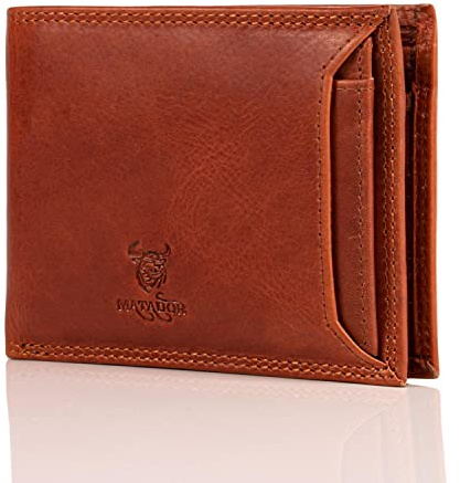 MATADOR Echt Leder Kredit-Kartenetui Herren Damen TüV Geprüfter RFID & NFC Schutz Karten-Portemonnaie Scheintasche Vintage Braun Fahrzeugschein-Etui inkl. Geschenkbox