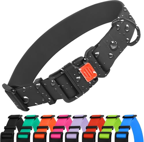 CollarDirect Wasserdichtes Hundehalsband Verstellbar – Silikon & Kunststoff, Geruchsresistent, Leicht zu Reinigen, Sicherheitsverschluss – für kleine, mittlere & große Hunde (Schwarz, L (35-45 cm))
