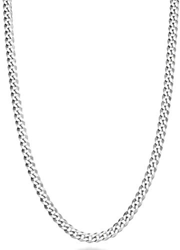 Miabella Italian Solid 925 Sterling Silver 3.5mm Diamond Cut Cuban Link Curb Chain Necklace for Women Men, Made in Italy (Length 20 Inch)