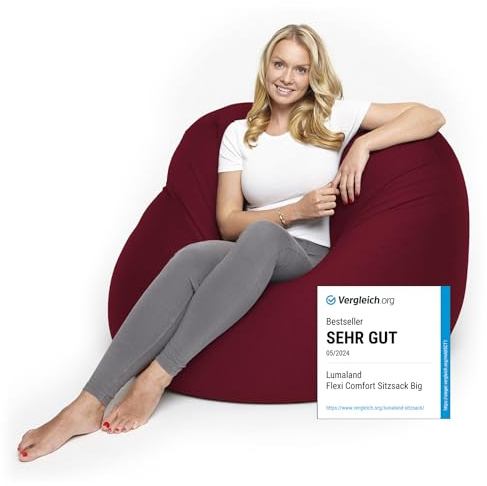 Lumaland Flexi Comfort Sitzsack Big | Flexibler Premium Bean Bag | 155 x 100 cm Sitzkissen | Ideal zum Liegen oder Sitzen | Sessel & Sofa für Kinder und Erwachsene [Rot]