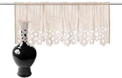 SIMPVALE - Tenda corta da cucina, con mantovana, tende corte, in lino/cotone, stile floreale grazioso (larghezza 120 cm, altezza 30 cm, beige)