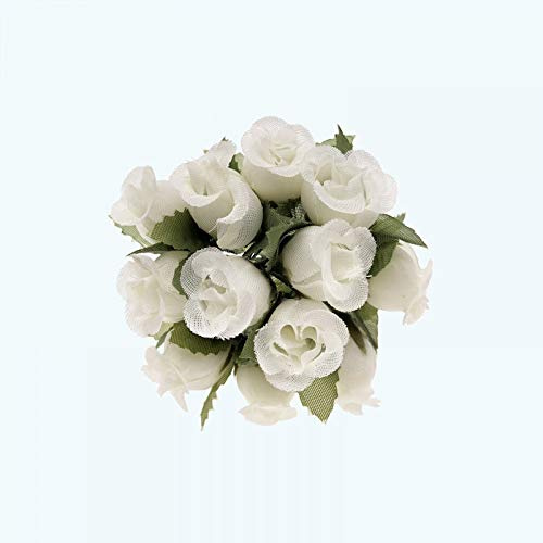OOKI-144 Pcs Miniature Poly Rose Silk Favor Flower Scrapbook DIY Craft Scrapbooking Bouquet Craft Stem Handmade Rose Valentines Anniversary Embellishment Mini Rose (Ivory)