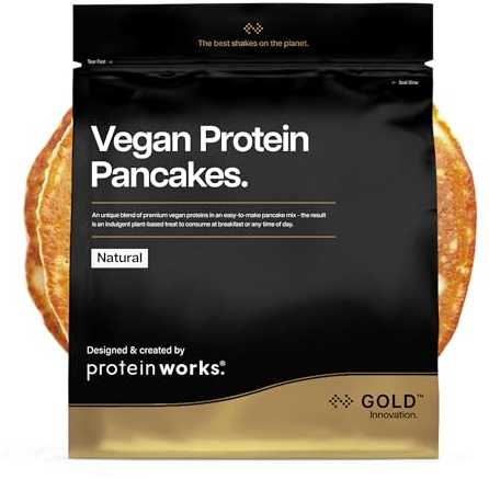 Protein Works | Vegan Protein Pancakes - Gold Innovation, Premium Vegan Protein Pancake Mix, Plant-Based Protein Breakfast, Low Sugar, Slow Release Carbs, Natural Flavour, 6 Servings, 500g