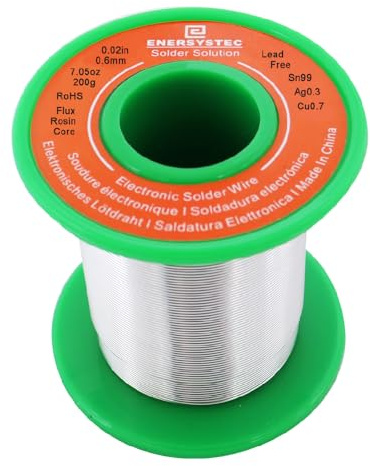 E ENERSYSTEC Thin Solder Wire Rosin Core Fine Gauge Electronics Solder Lead Free 0.02 7.05oz Electrical Silver Soldering 0.6mm 200g Unlead Solder Wire Alloy Sn99 Ag0.3 Cu0.7