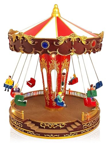 TIN DREAMS| Giostra Natalizia con Movimento Musica e Luci LED| Giostrina di Natale Musicale a Dondolo| Villaggio Natalizio, Borgo in Miniatura, Scena Animata Illuminata| Addobbo Decorazioni Natalizie