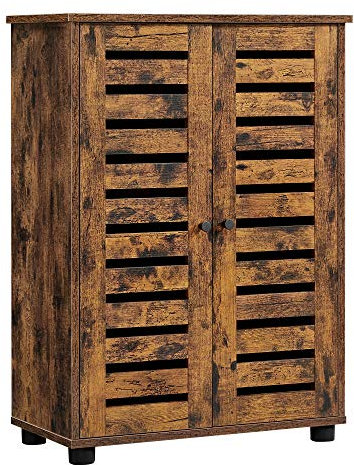 VASAGLE Badezimmerschrank, Badschrank, Aufbewahrungsschrank mit Lamellentüren, 2 höhenverstellbare Ablagen, für Badezimmer, Wohnzimmer, Schlafzimmer, Flur, vintagebraun BBK142X01