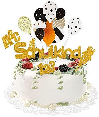 QGS Schulanfang Tortendeko Schulkind ABC 123 Cupcake Topper Schulanfang Luftballons Kuchen Dekoration Einschulung Tortendeko Mädchen und Junge ungiftig und wiederverwendbar