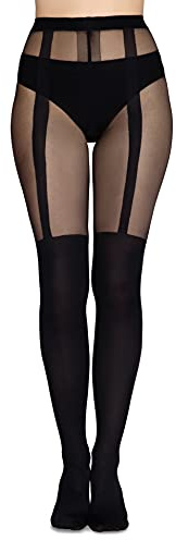 Annes styling svarta tights Overknee höga strumpor imitationsmönster 20/60 DEN, Nero Sharini, M-L