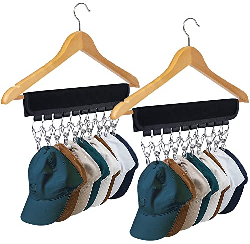 Hutablage für Baseballkappen, Hut-Organizer, Halter für Kleiderbügel und Raumschrank, 2 Stück, 10 Hut-Aufbewahrungs-Clips zum Aufhängen von Ballkappen, Beanie, für Männer, Geschenk ohne Kleiderbügel