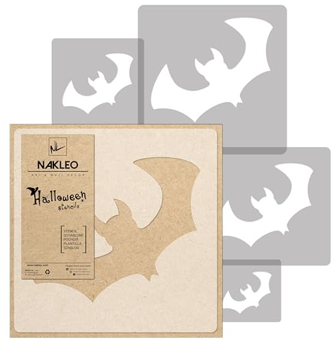 NAKLEO Plantillas de Halloween para Pintar, 5 Piezas 9x9cm a 34x34cm Murciélago Patrónes, Stencil Plástico y Reutilizable para Dibujar, DIY Arte Decoración Ventana Puerta Pared Madera Papel