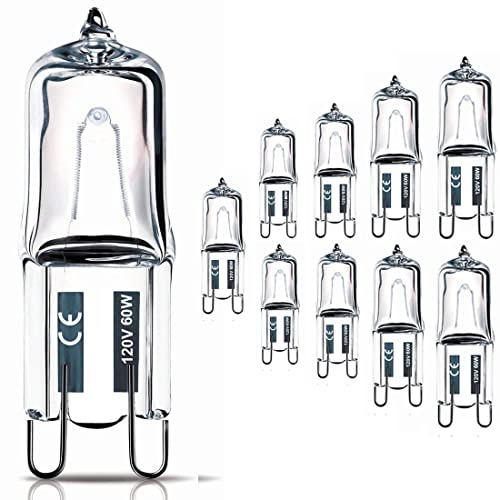 Vinaco G9 Bulb, 10 Pack G9 Halogen Bulb 60 Watt, High Output 720LM JD G9 120V 60W G9 Light Bulb Dimmable Long Lasting Lifespan, CRI100 & 2800K Warm White, G9/bi-pin Light Bulbs for Chandelier Lights