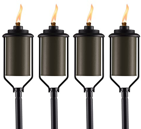 TIKI Easy Install 4-Pack Simply Metal Torches – Bronze Decorative Outdoor Lighting for Patio, Lawn, Backyard & Garden | 65 | Weather-Resistant | Includes Long-Lasting Wick & Snuffer