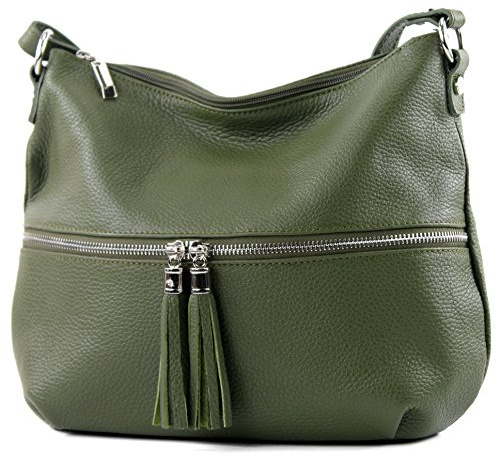 modamoda de T159 Damen Leder Umhängetasche Schultertasche Medium handmade in Italy, Farbe:Olivgrün2021