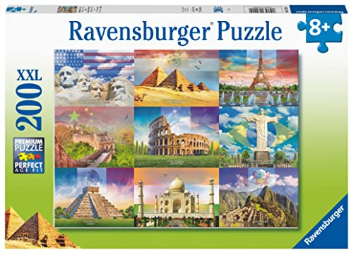 Ravensburger - XXL-Puzzle Monuments of The World | Puzzle ab 8 Jahren | 200-teiliges Kinderpuzzle als Geschenk | Geschenk für 8-Jährige 49 x 36 cm Puzzles