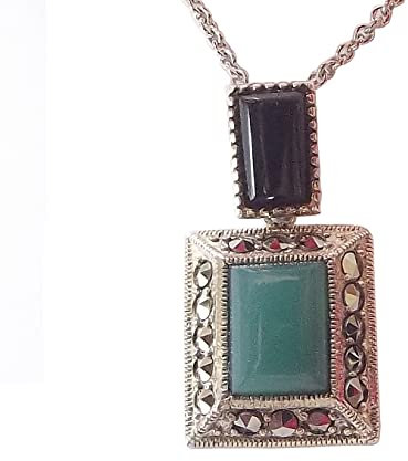 Dakota House Halskette 925 Silber glänzender Onyx, grüner Achat, Markasiten