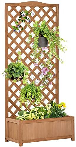 Outsunny Wooden Planter with Trellis, Freestanding Raised Bed for Garden with Lattice, Outdoor Planter Box for Climbing Plants, Vines, Flowers, 76 x 36 x 170 cm, Brown
