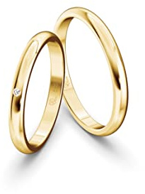 JC Trauringe Gold 585 Gold Paarpreis Poliert I Partnerringe Gelbgold mit Gravur in edler Schatulle I 2 Hochzeitsringe Herrenring ohne & Damenring mit Zirkoniasteine I ICT51