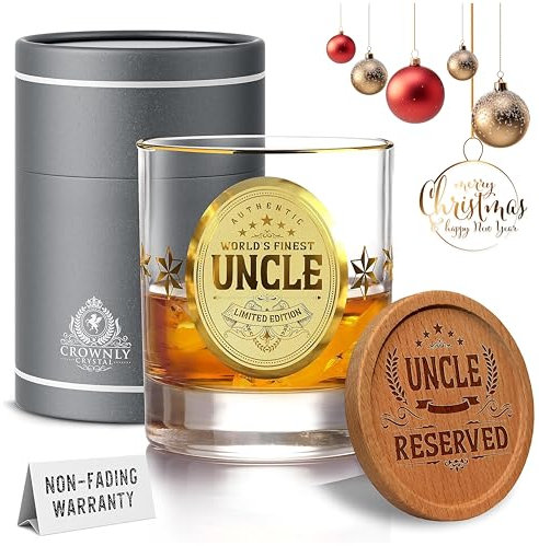 CROWNLY CRYSTAL® Regalo D'oro Zio Compleanno Bicchiere Da Whisky Personalizzato Regali Festa Del Papà