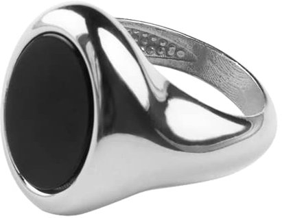 Siegelring aus 925 Sterling Silber mit schwarzem Stein, Siegelring Damen Herren, rhodiniert, made in Italy