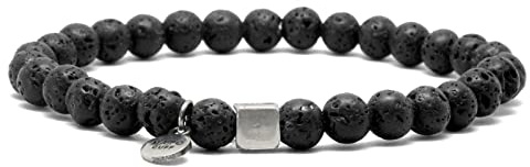 Nato Cuff - 925 Sterling Silber Armband - Lava Perlen Halbedelsteine ​- Herren und Damen schmuck Handgefertigt in Frankreich (Medium 17cm)