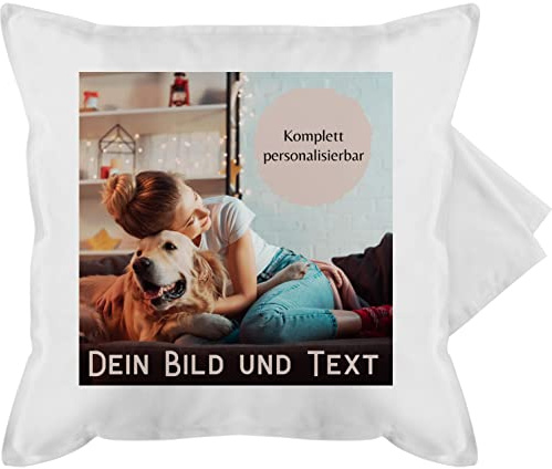 Kissenbezug - eigenem - Foto Bild Geschenk I Dein Bild und Text - 50 x 50 cm - Weiß - fotopolster Kissen zum selber designen selbst drucken Logo kuschelkissen photokissen fotokissen