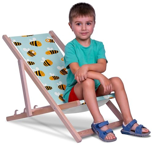 DreamRoots Kinder Liegestuhl Outdoor, Klappbarer Gartenstuhl für Draußen, Faltbarer Campingstuhl mit Waschbarem Bezug aus 100% Polyester bis zu 130 kg
