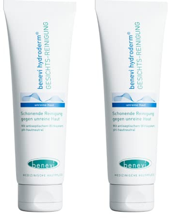 benevi hydroderm Gesichts-Reinigung 2 x 125 ml für unreine und zu Akne neigende Haut auch begleitend bei einer Akne-Therapie reinigt schonend und beseitigt zugleich effektiv den störenden Fettglanz