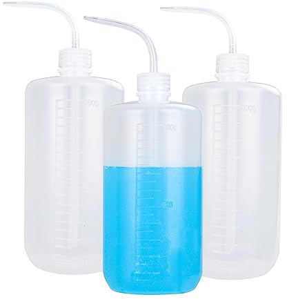 MIVIDE 3 Stück Spritzflasche 1000ml, Laborflasche Waschflasche Squeeze Flasche Sprühflasche Transpartent Kunststoff für Pflanzen, Labore, Garten, Tattoowash