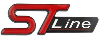 AUTOZOCO Emblema Adhesivo ST Line, Emblema ST Line, Insignia ST Line, Insignia Adhesiva ST Line, Apto para Lateral, Compatible con Ford, Material Metal, 6 cm Ancho x 2.1 cm Alto, Rojo