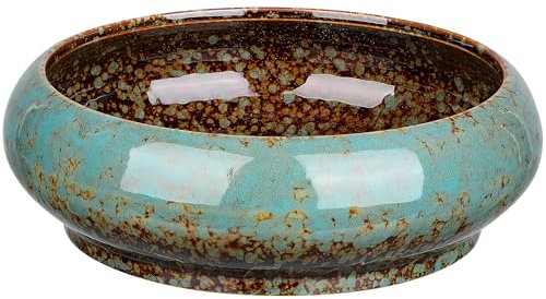 Happyyami Ceramic Hydroponic Plant Pot Creative Blue Flower Pot for Succulents Daffodils Water Plants Decorative Indoor Outdoor Planter for