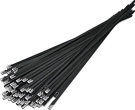 Skyzone 30 Pcs Stainless Steel Cable Ties - Heavy Duty Black Metal Ties with 200 lbs Tensile Strength for Exhaust Pipes, Garden, Pipes (4.6 x 300mm)