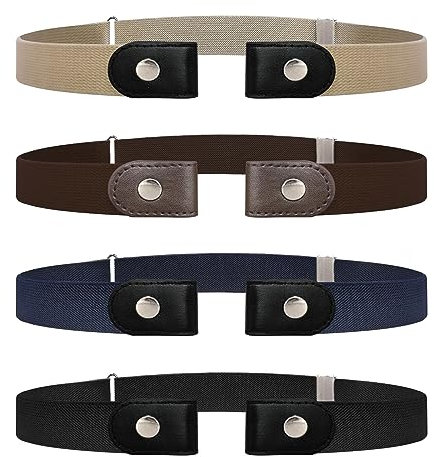 SKHAOVS 4 Stück Elastischer Gürtel Ohne Schnalle, Unsichtbar für Damen Herren Verstellbar Buckless Unisex Stretchgürtel für Jeans (4 Farben)