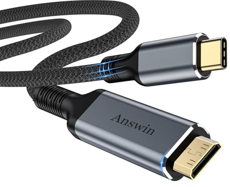 Answin Cable USB C a Mini HDMI de 6 pies (no HDMI), 4K @30Hz/2K @60Hz Tipo-C a Mini HDMI para MacBook, iPad Pro, iPhone 15, Galaxy S23, Steam Deck, ROG Ally, Cable de ordenador portátil a monitor