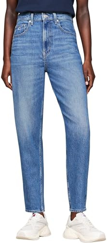 Tommy Jeans Damen Jeans Hose Mom Jeans Tapered Fit, Blau (Denim Medium), 34W/32L