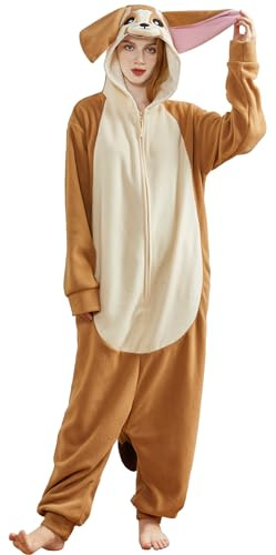 Kidukso Renard Fennec Combinaison Adorable Renard Pyjama Grandes Oreilles Renard Carnaval Cosplay Costume Habillage Soirée Vêtements de Nuit, Marron Clair S