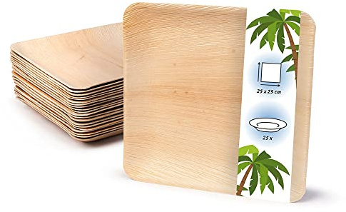 onlyleaf Palmware Hochwertiges Palmblattgeschirr I 25 Stück Palmblatt Teller rechteckig 20 x 20 cm I Bio Einweggeschirr biologisch abbaubar Partygeschirr Einmalgeschirr Wegwerfgeschirr